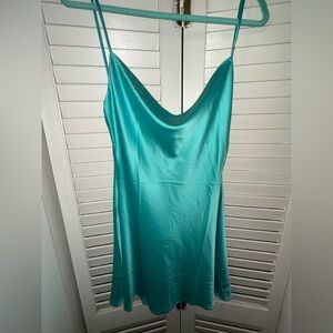 Victoria’s Secret turquoise slip dress with pearl beads